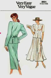 9931 EZ VOGUE BACK TIE SS-LS BUTTON TOP,  STRAIGHT -FLARE SKIRT PATTERN 8-18 2 SIZES choice uncut